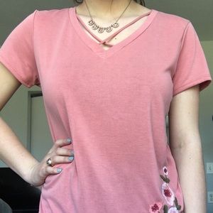Worn once pink embroidered shirt w cross cross